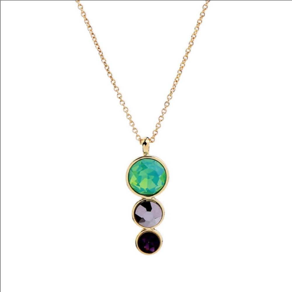Gold Tricolor Crystal Pendant Necklace